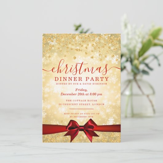 Moderne Gouden Rode Kerst Glitter Winter Kaart (Staand voorkant)