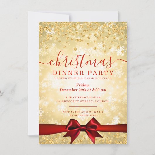 Moderne Gouden Rode Kerst Glitter Winter Kaart (Voorkant)