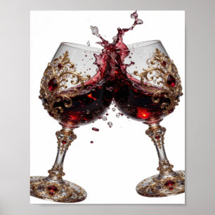 Moderne gouden rode wijn glazen Artistiek motief Poster