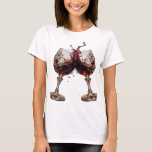 Moderne gouden rode wijn glazen Artistiek motief T-shirt