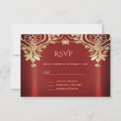 Moderne Gouden Rood Bloemstuk RSVP Kaart (Voorkant)