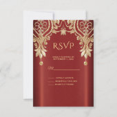Moderne Gouden Rood Bloemstuk RSVP Kaart (Voorkant)