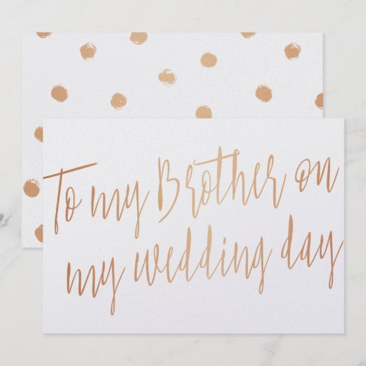Moderne Gouden Roos "Aan mijn broer op mijn trouwd Kaart (Voorkant / Achterkant)