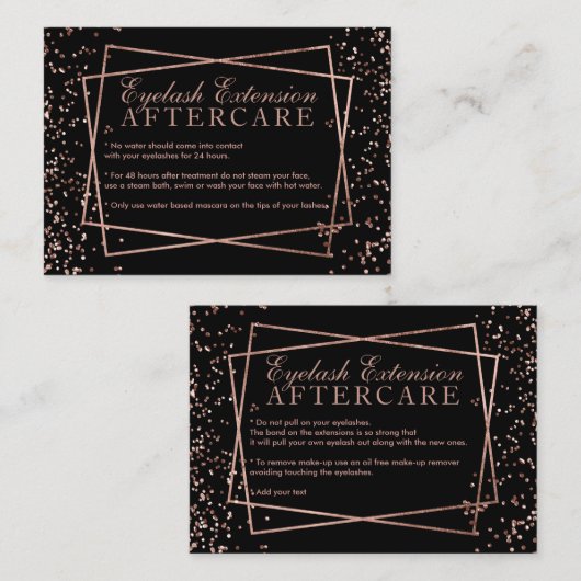 Moderne gouden roos confetti zwarte wimpers visitekaartje (Voorkant / Achterkant)