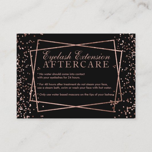 Moderne gouden roos confetti zwarte wimpers visitekaartje (Voorkant)