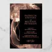 Moderne gouden roos zwarte bruiloft folie uitnodiging (Voorkant)