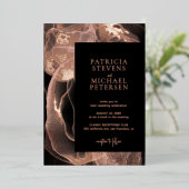 Moderne gouden roos zwarte bruiloft folie uitnodiging (Staand Voorkant)