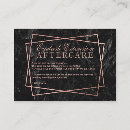 Moderne gouden roos zwarte marmerwimpers visitekaartje (Achterkant)