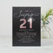 Moderne gouden roos zwarte verrassing 21ste verjaa kaart (Staand voorkant)