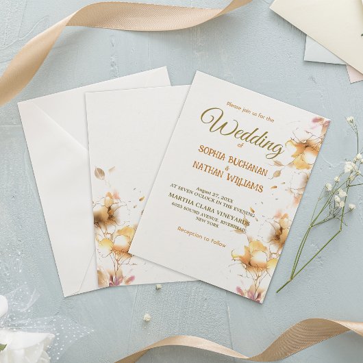 Moderne gouden roze bruinbruideweddenschap kaart