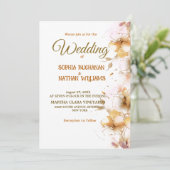 Moderne gouden roze bruinbruideweddenschap kaart (Staand voorkant)