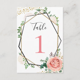 Moderne gouden roze geometrische tafel nummers kaart