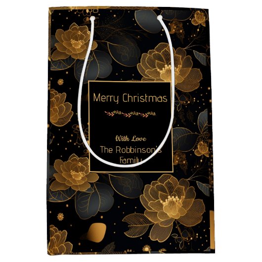 Moderne gouden rozen aangepaste naam medium cadeauzakje (Voorkant)