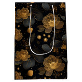 Moderne gouden rozen aangepaste naam medium cadeauzakje (Achterkant)