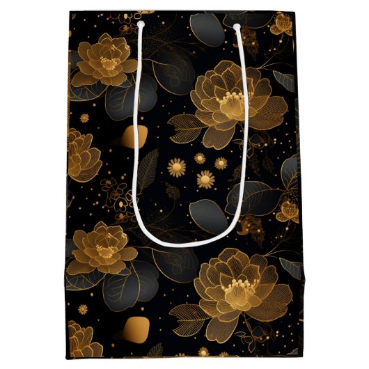 Moderne gouden rozen aangepaste naam medium cadeauzakje (Achterkant)