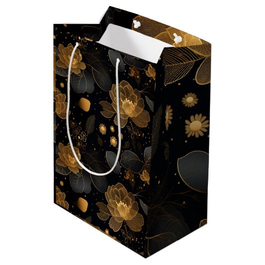 Moderne gouden rozen aangepaste naam medium cadeauzakje (Achterkant Gekanteld)