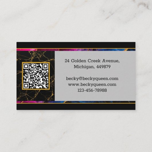 Moderne Gouden Saxofoon Jazz & QR Code, Monogram Visitekaartje (Achterkant)