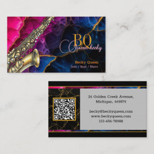 Moderne Gouden Saxofoon Jazz & QR-code, Monogram Visitekaartje
