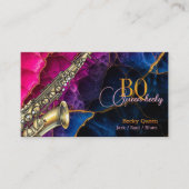 Moderne Gouden Saxofoon Jazz & QR Code, Monogram Visitekaartje (Voorkant)