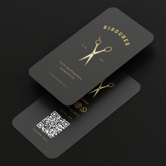 Moderne Gouden Schaar Barbershop QR Visitekaartje