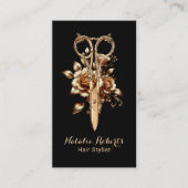 Moderne Gouden Schaar Bloem Haar Stylist Salon SPA Visitekaartje (Voorkant)