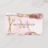 Moderne gouden schaar haarstylist monogram QR-code Visitekaartje (Voorkant)