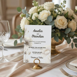 Moderne Gouden Schets Bloemen | Witte Bruiloft Kaart