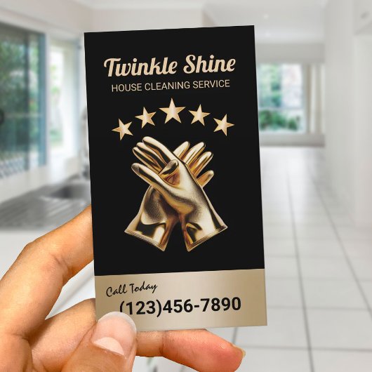 Moderne gouden schoonmaakhandschoenen Huishoudster Visitekaartje