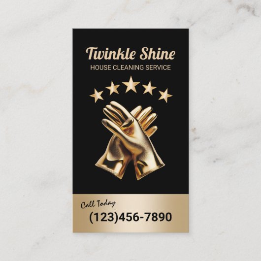 Moderne gouden schoonmaakhandschoenen Huishoudster Visitekaartje (Voorkant)