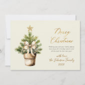 Moderne Gouden Schrift Boog Waterverf Kerstboom Feestdagenkaart (Voorkant)