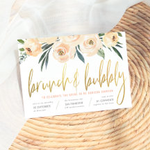 Moderne gouden schrift brunch & bubbels roze bloem