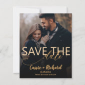 Moderne Gouden Schrift Foto Bruiloft Save the Date (Voorkant)