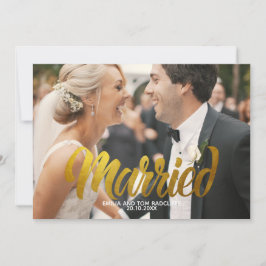Moderne Gouden Schrift Getrouwd Foto Bedankt Kaart