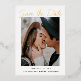 Moderne gouden schrift minimale foto save the date folie uitnodiging