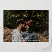 Moderne gouden schrift minimale foto save the date folie uitnodiging (Voorkant)