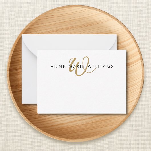 Moderne Gouden Schrift Monogram Notitiekaartje