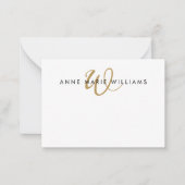 Moderne Gouden Schrift Monogram Notitiekaartje (Voorkant)
