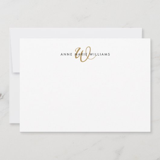 Moderne Gouden Schrift Monogram Notitiekaartje (Voorkant)