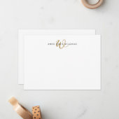 Moderne Gouden Schrift Monogram Notitiekaartje (Voorkant / Achterkant in situ)