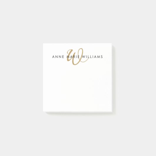 Moderne Gouden Schrift Monogram Post-it® Notes (Voorkant)