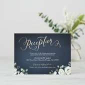 Moderne gouden schrift navy wit bloemendecoratie r informatiekaartje (Staand voorkant)