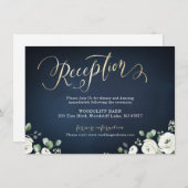 Moderne gouden schrift navy wit bloemendecoratie r informatiekaartje (Voorkant / Achterkant)