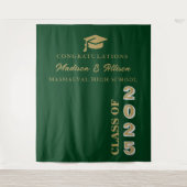 Moderne gouden schrift smaragdgroene twin afstudee wandkleed (Voorkant)