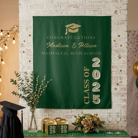 Moderne gouden schrift smaragdgroene twin afstudee wandkleed
