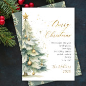 Moderne Gouden Schrift Waterverf Kerstboom Feestdagenkaart