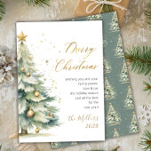 Moderne Gouden Schrift Waterverf Kerstboom Feestdagenkaart