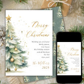 Moderne Gouden Schrift Waterverf Kerstboom Feestdagenkaart