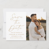 Moderne Gouden Script 2 Foto Save The Date (Voorkant)