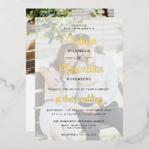 Moderne gouden script 2 foto's met online RSVP Gol Folie Uitnodiging