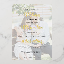 Moderne gouden script 2 foto's met online RSVP Gol Folie Uitnodiging